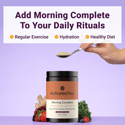 ACTIVATEDYOU Morning Complete Daily Wellness Greens Superfood Drink Mix for Gut Health w/Prebiotics, Probiotics, Antioxidants, Green Superfoods, 10 Billion CFUs, 30 Servings (Citrus)