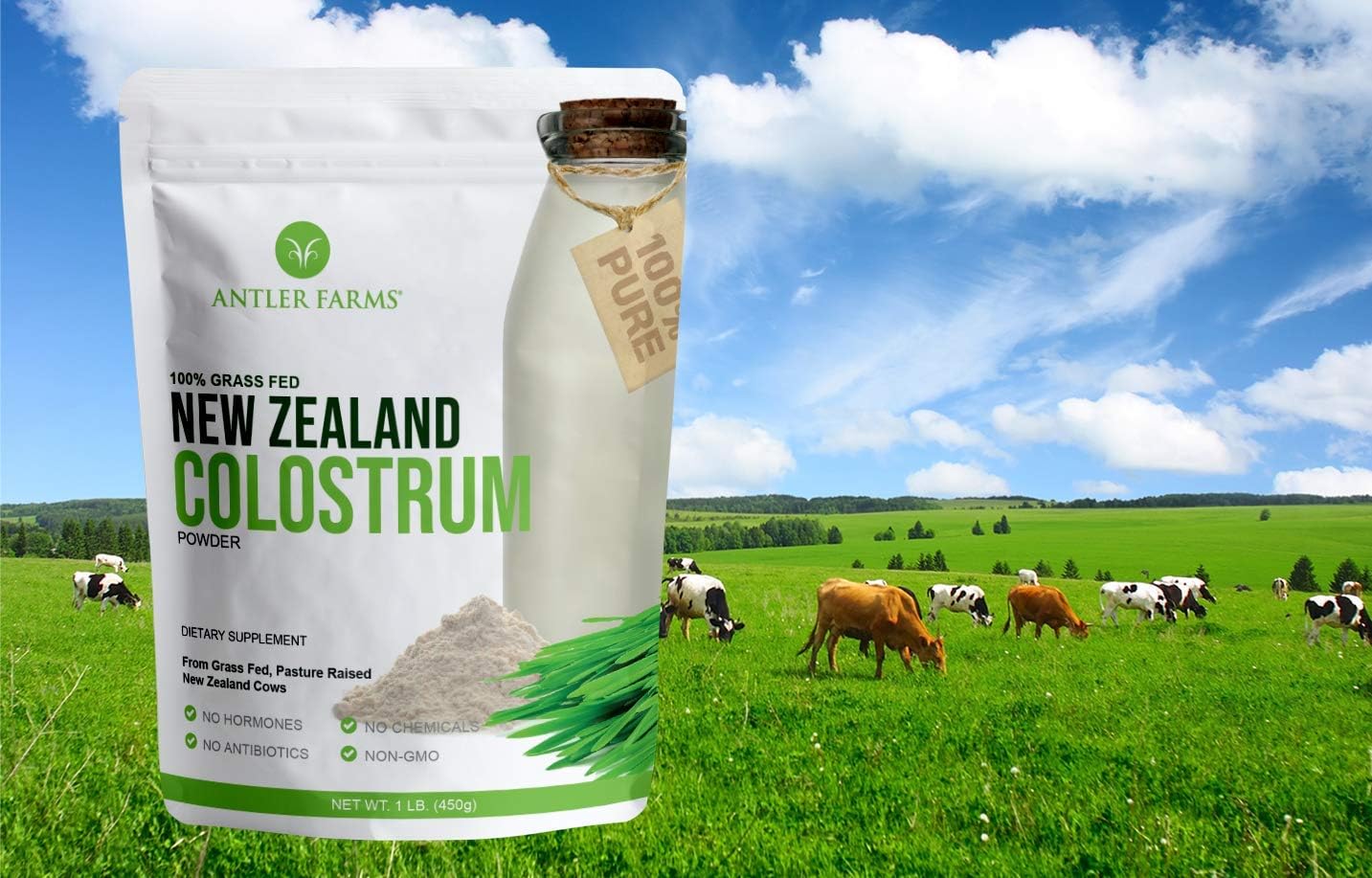 Antler Farms New Zealand Colostrum & Collagen Powder Bundle | 100% Pure, Grass Fed Colostrum and Hydrolyzed Collagen Peptides Powder Bundle, Cold Processed, Bioavailable, Pure and Clean