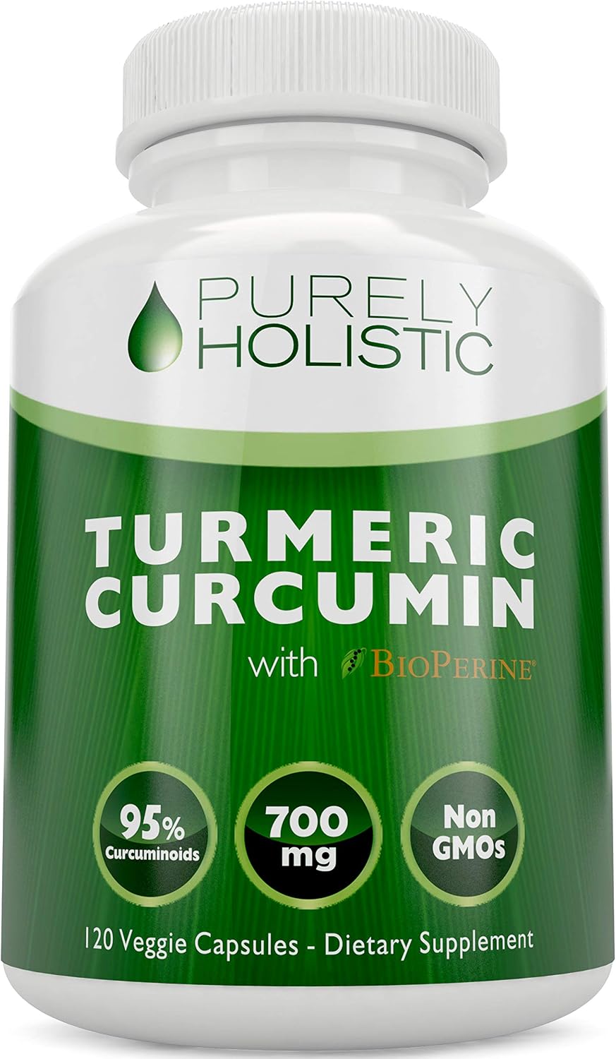 Turmeric Curcumin Supplement, Black Pepper, 95% Curcuminoid, 4 Month Supply | High-Absorption Formula, 700mg Per Serving, Once-Daily Turmeric with Black Pepper Curcumin Supplements, Non-GMO, 120 Capsules