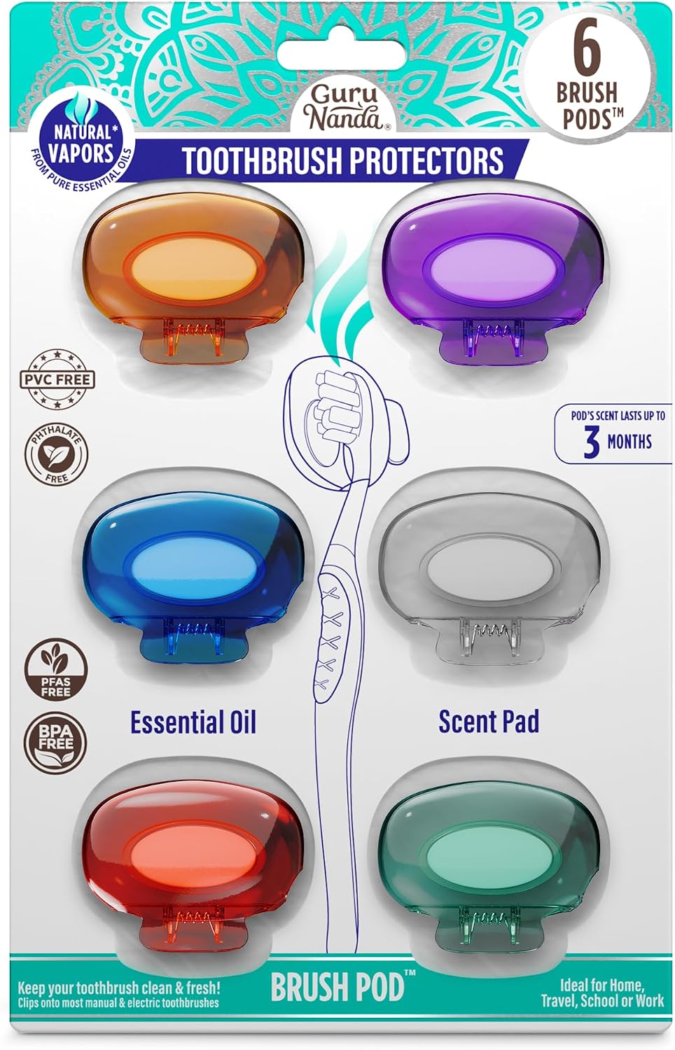 GuruNanda Brush Pods Manual & Electric Toothbrush Covers, 6 ct
