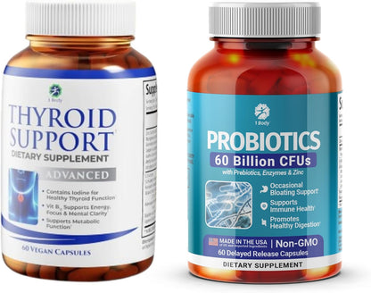 1 Body Thyroid Support Supplement + 60 Billion Probiotics for Men & Women