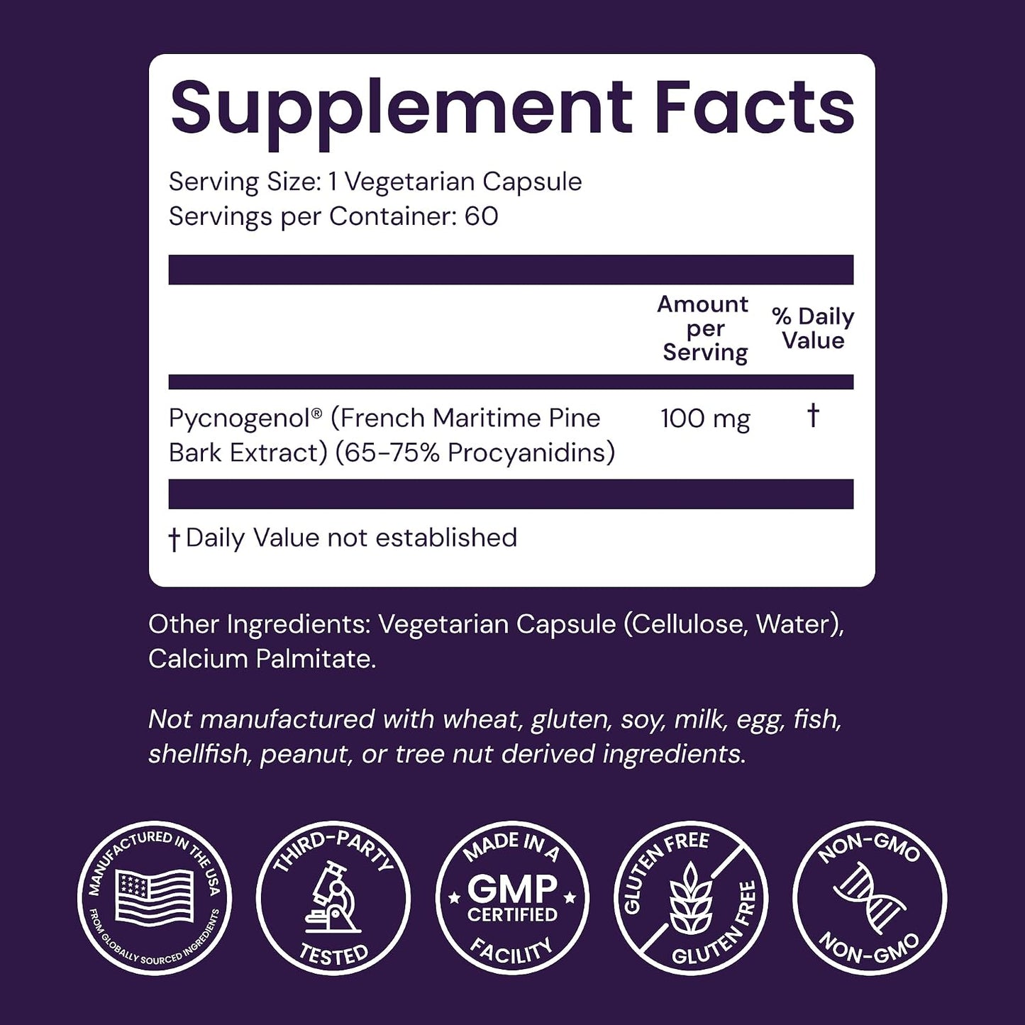 Healthy Origins Pycnogenol Pine Bark 100 mg, 60 Veggie Caps