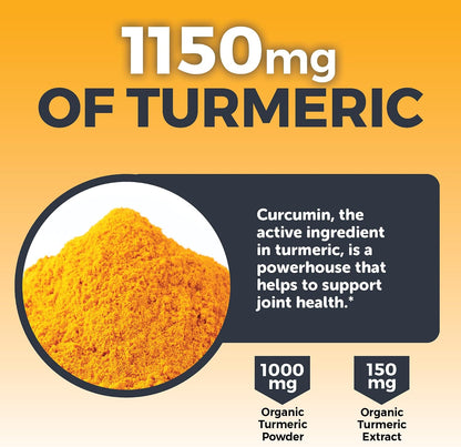 Viva Naturals Turmeric and Ginger Supplement with Black Pepper for Better Absorption - Organic Turmeric Curcumin to Support Joint, Heart and Digestive Health, Non-GMO - 120 Tablets