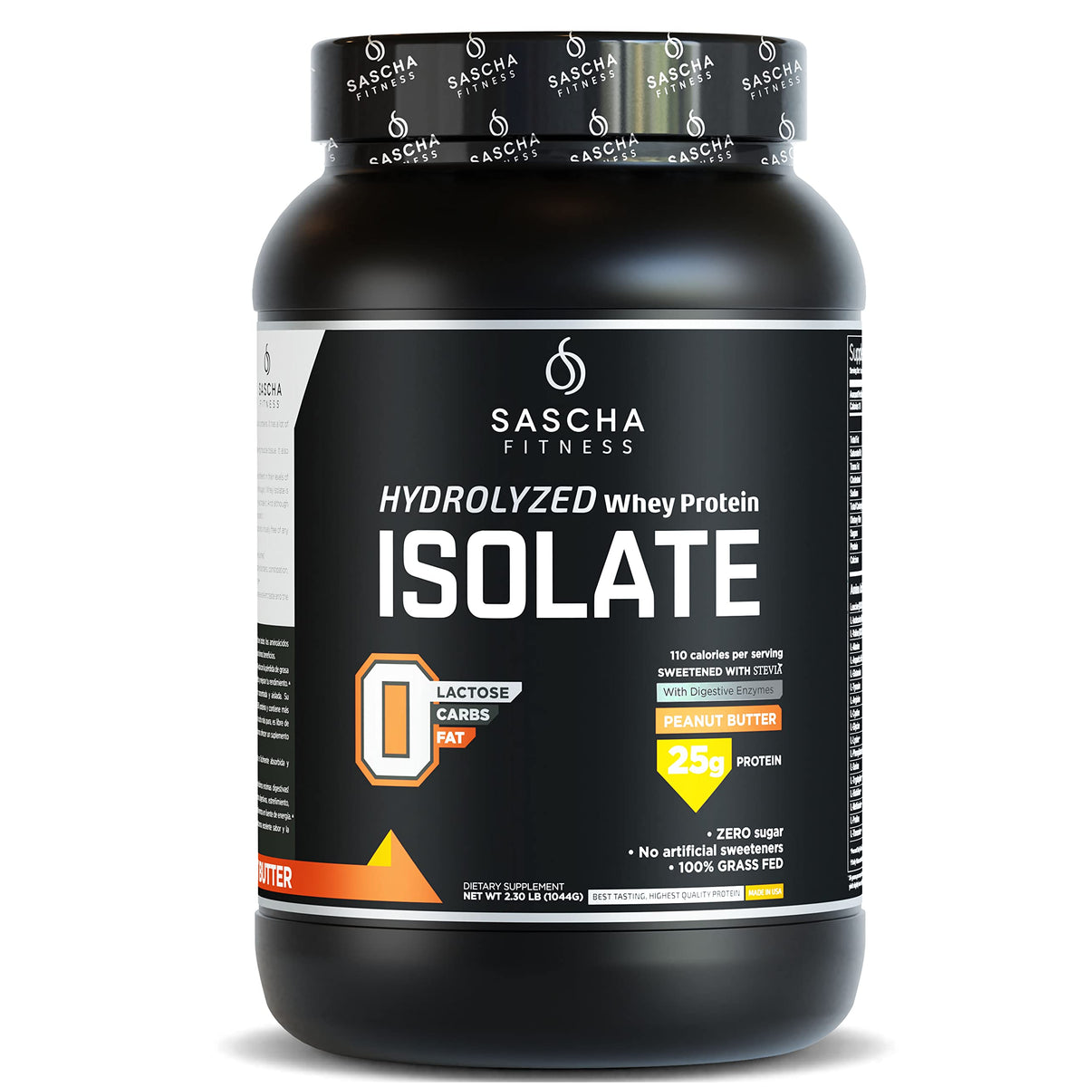 SASCHA FITNESS Hydrolyzed Whey Protein Isolate,100% Grass-Fed ,2.3 Pounds