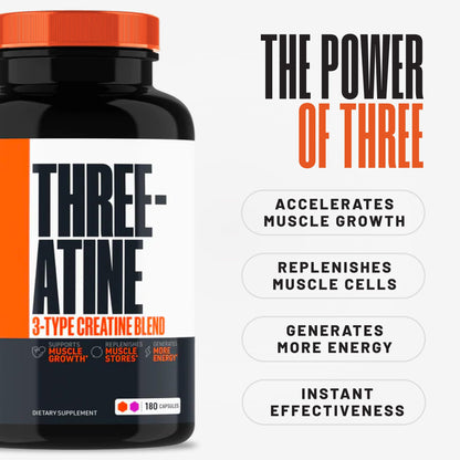 Creatine Capsules - 5g of Premium 3X ThreeAtine Pre Workout Bulk Muscle Mass Gainer