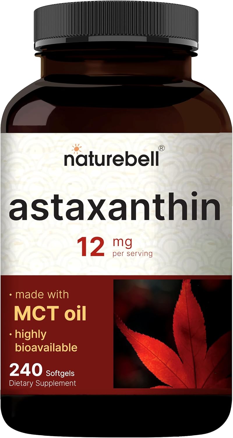 NatureBell Maximum Strength Astaxanthin 12mg, 240 Softgels - 4 Month Supply - Natural Antioxidant from Haematococcus Pluvialis Microalgae | Non-GMO, Gluten Free