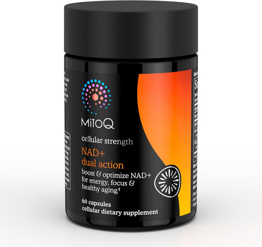 MitoQ NAD+ Dual Action Supplement - NAD+ Supplement with Nicotinamide Riboside (NR), Niacinamide, Resveratrol, & PQQ - Supports Cellular Energy, Focus, Mental Clarity, & Healthy Aging (60 Capsules)