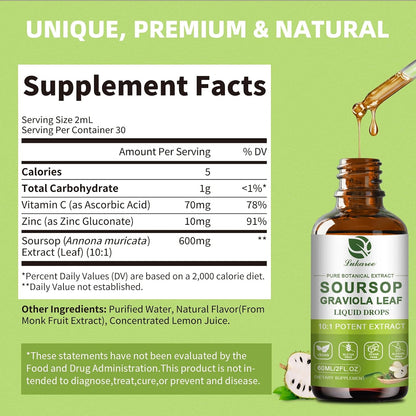 Lukaree Pure Soursop Graviola Leaf Extract for Immunity, Gut Health & Natural Energy Support – Soursop Bitters Liquid with Cold Extract – Vegan | Gluten-Free | 2 Fl Oz