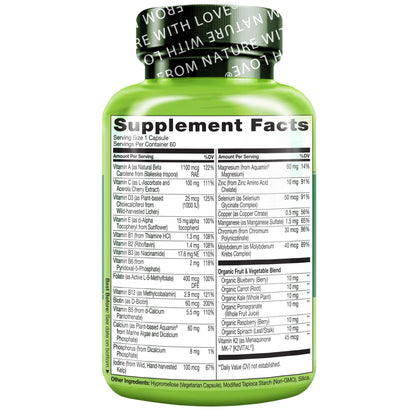 NATURELO Mens Multivitamins for Men 50+ - One Daily Multivitamin for Men with Vitamins, Minerals & Organic Whole Foods, Boost Energy & Health, Non-GMO, 60 Vegetarian Capsules