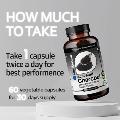 TRUEMED Activated Charcoal - 1200 mg - 60 Capsules - from Organic Coconut Shells