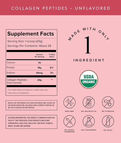 Truvani Hydrolyzed Collagen Peptides | Unflavored | 28 Servings | 20g Grass-Fed Collagen Protein Powder | Promotes Hair, Nail, Skin, and Joint Health | Keto | Gluten & Dairy Free