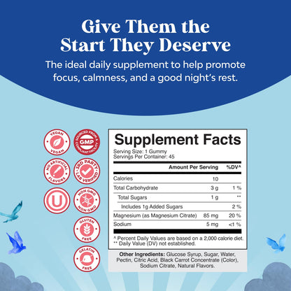 Kids Magnesium Gummies - Calm Relaxing Mg Citrate Supplement with Raspberry Flavor - Calm Magnesium Supplement for Nerve Health Muscles & Healthy Heart Support - Mag Citrate Gummies - 90 Count