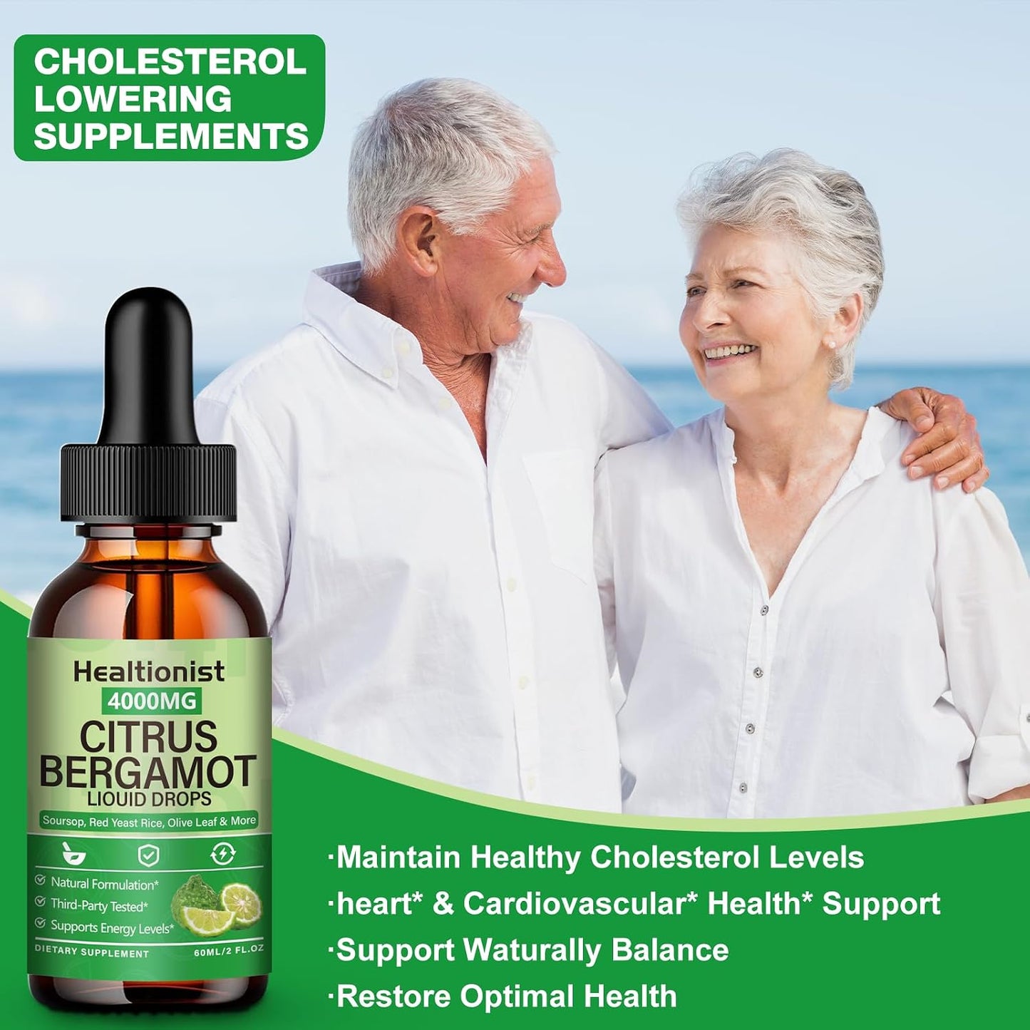 2 Packs 4000mg Citrus Bergamot Liquid Drops - Cholesterol Lowering Supplement for Immune Support Anti-Aging, Hight Cholesterol - Soursop Bitters Liquid, High Absorption, 4 Fl Oz