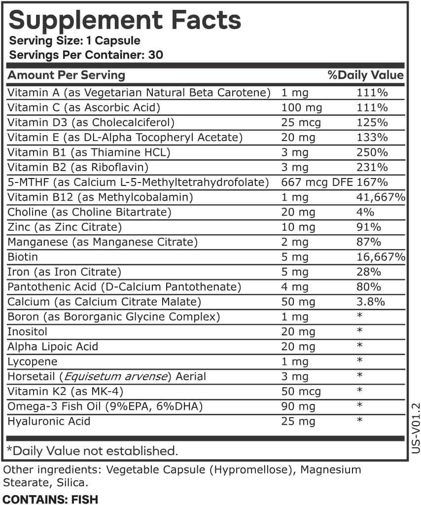 envitamin Womens Methylated Multivitamin Multimineral Horsetail, Iron, Biotin Complex with L Methylfolate for Ultra Absorption