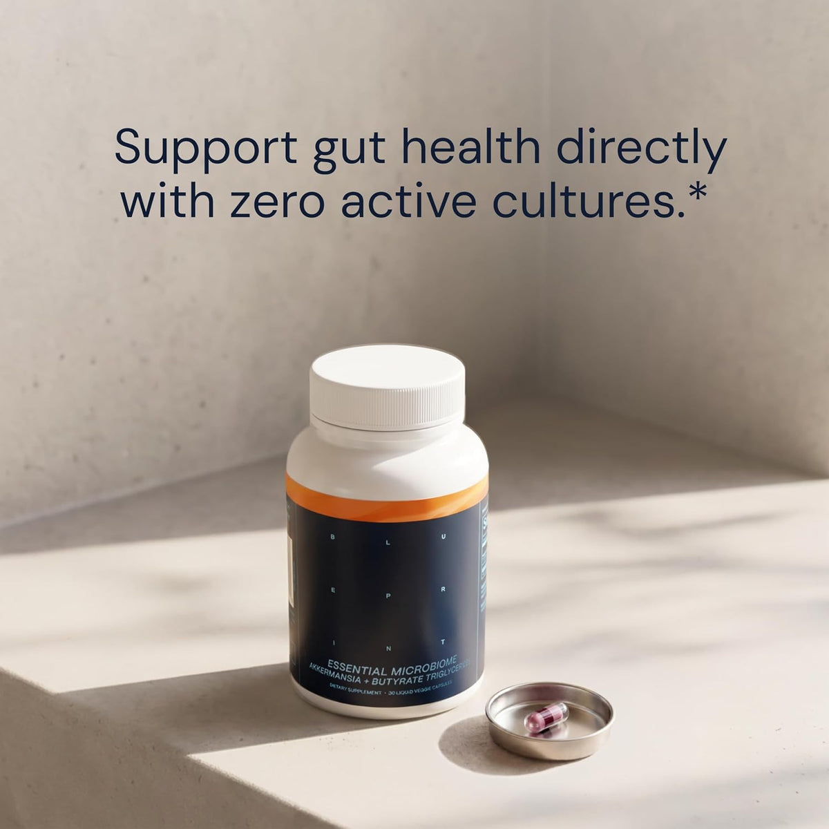Blueprint by Bryan Johnson Essential Microbiome Capsules, Digestive & Gut Health Support for Women and Men, Delayed-Release 2-in-1 Postbiotic Daily Oral Microbiome Supplement for Healthy Digestion*