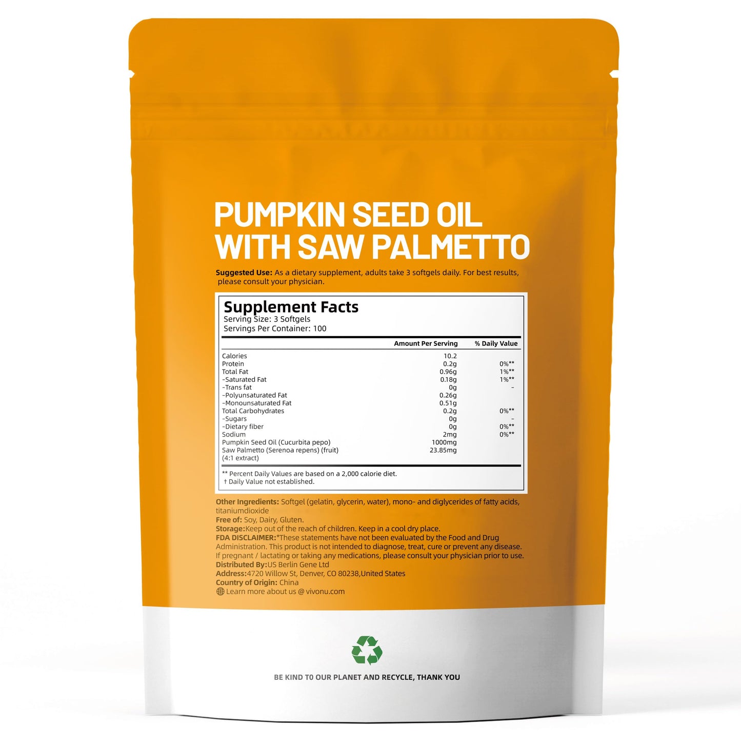 VivoNu Saw Palmetto Capsules Extract 8 in 1, Pumpkin Seed Oil - Supports Prostate Health, Relieves Urination Issues, Supports Hair Growth, DHT Blocker 240 Softgels