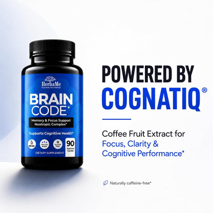 HerbaMe Nootropic Brain Supplement for Focus & Mental Clarity | Daily Cognitive Performance Stack with Choline, Bacopa, Lion’s Mane & L-Tyrosine | Memory & Energy Support | 90 Capsules