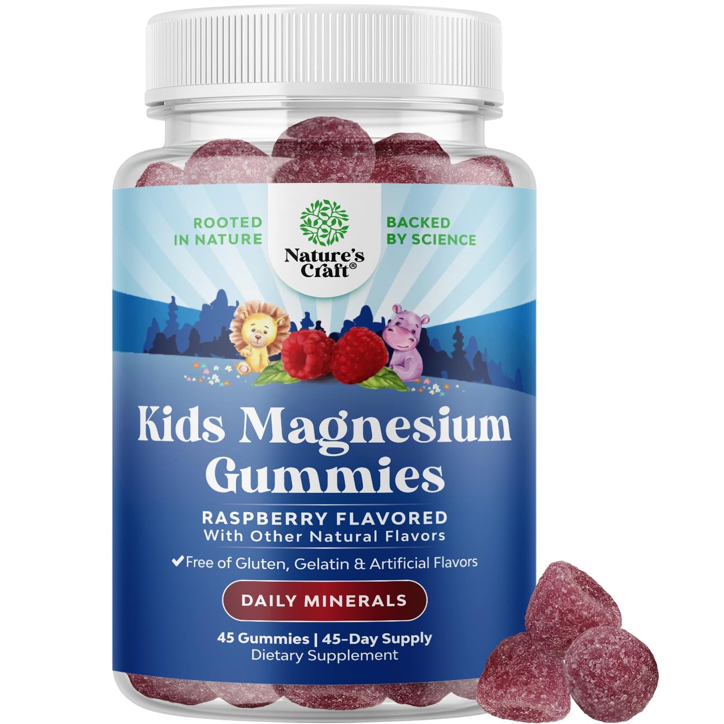 Kids Magnesium Gummies - Calm Relaxing Mg Citrate Supplement with Raspberry Flavor - Calm Magnesium Supplement for Nerve Health Muscles & Healthy Heart Support - Mag Citrate Gummies - 90 Count