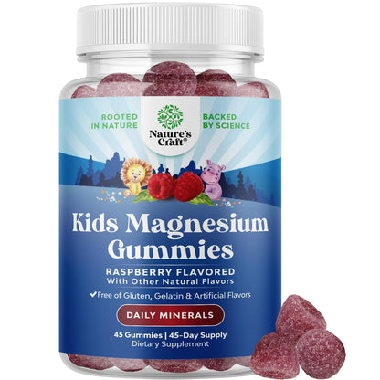 Kids Magnesium Gummies - Calm Relaxing Mg Citrate Supplement with Raspberry Flavor - Calm Magnesium Supplement for Nerve Health Muscles & Healthy Heart Support - Mag Citrate Gummies - 90 Count