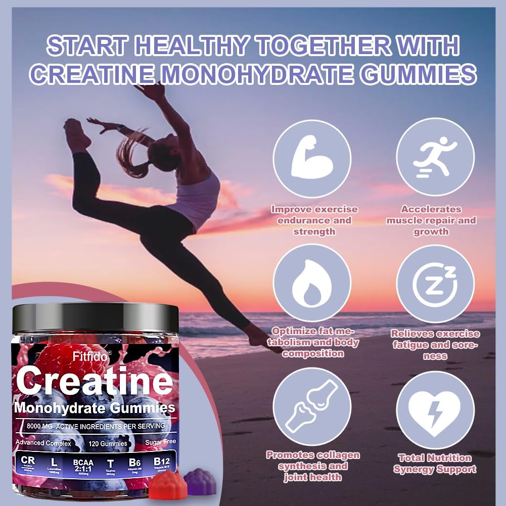 Creatine Monohydrate Gummies in Multiple Flavors – Support for Muscles, Strength & Wellbeing – Vegan, Sugar Free, 2-Pack Supplement Bundle