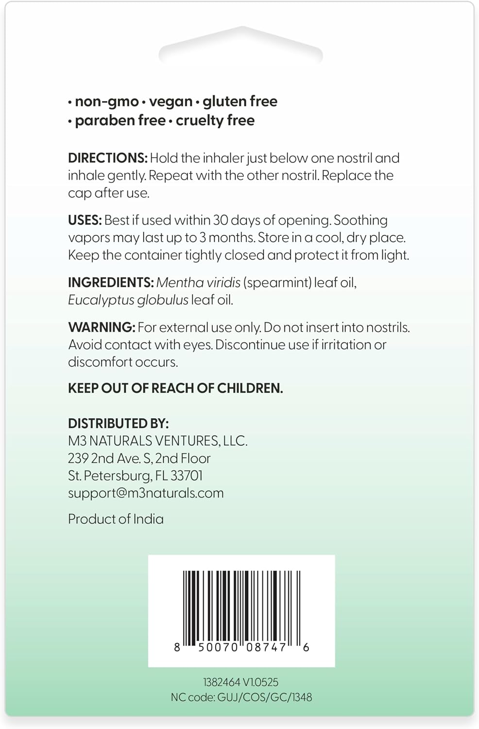 Mint Nasal Stick, Nasal Inhaler, Essential Oil Aromatherapy, 4 Sticks by M3
