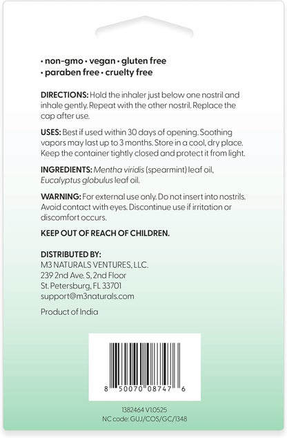 Mint Nasal Stick, Nasal Inhaler, Essential Oil Aromatherapy, 4 Sticks by M3