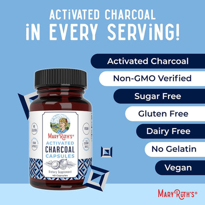 MARYRUTH'S Activated Charcoal Capsules 950 mg Activated Charcoal | Substance Adsorption | Derived from Coconut Shells | Vegan Capsules from Pine Trees | Non-GMO | Gluten Free | 40 Count