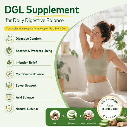 DGL Gummies - Deglycyrrhizinated Licorice Supplement for Stomach Relief & Digestive Comfort - with Aloe Vera & Marshmallow Root - Sugar Free, 60 Chewable Gummies