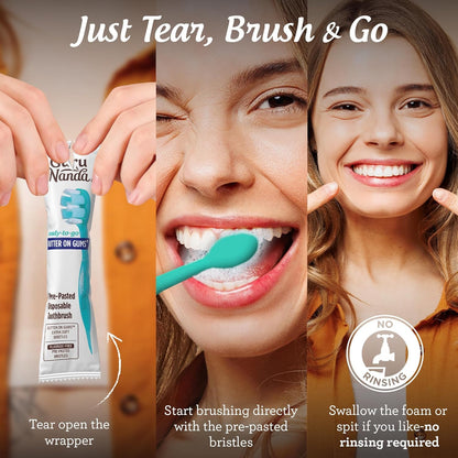 GuruNanda Disposable Travel Toothbrush 1.0, Fluoride Free Toothpaste, 70 ct