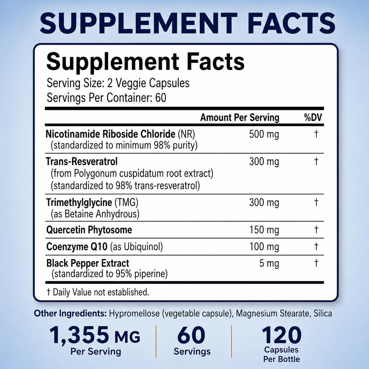 Happee NAD+ Nicotinamide Riboside Resveratrol Supplement Women Men 120ct | For Healthy Aging, Mental Clarity & Cellular Energy - 1355mg 6-in-1 NAD+ Supplement with NR & TMG