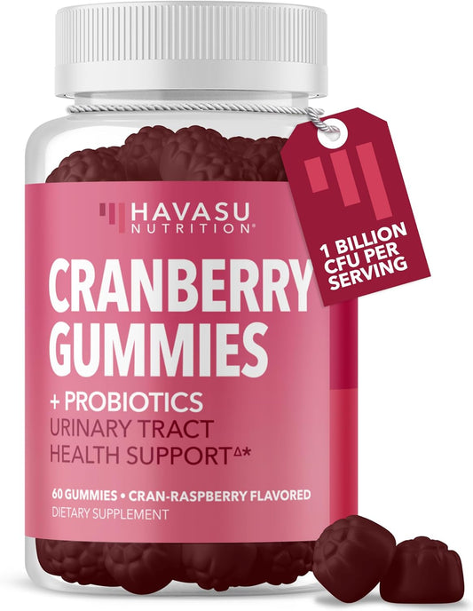 Cranberry Probiotic Gummies, Cran-Raspberry, 60ct, Bladder Support | Probiotic Cranberry Gummies for Women, Urinary Tract Health & pH Balance, 1 Billion CFU of Lactobacillus, Vaginal Wellness