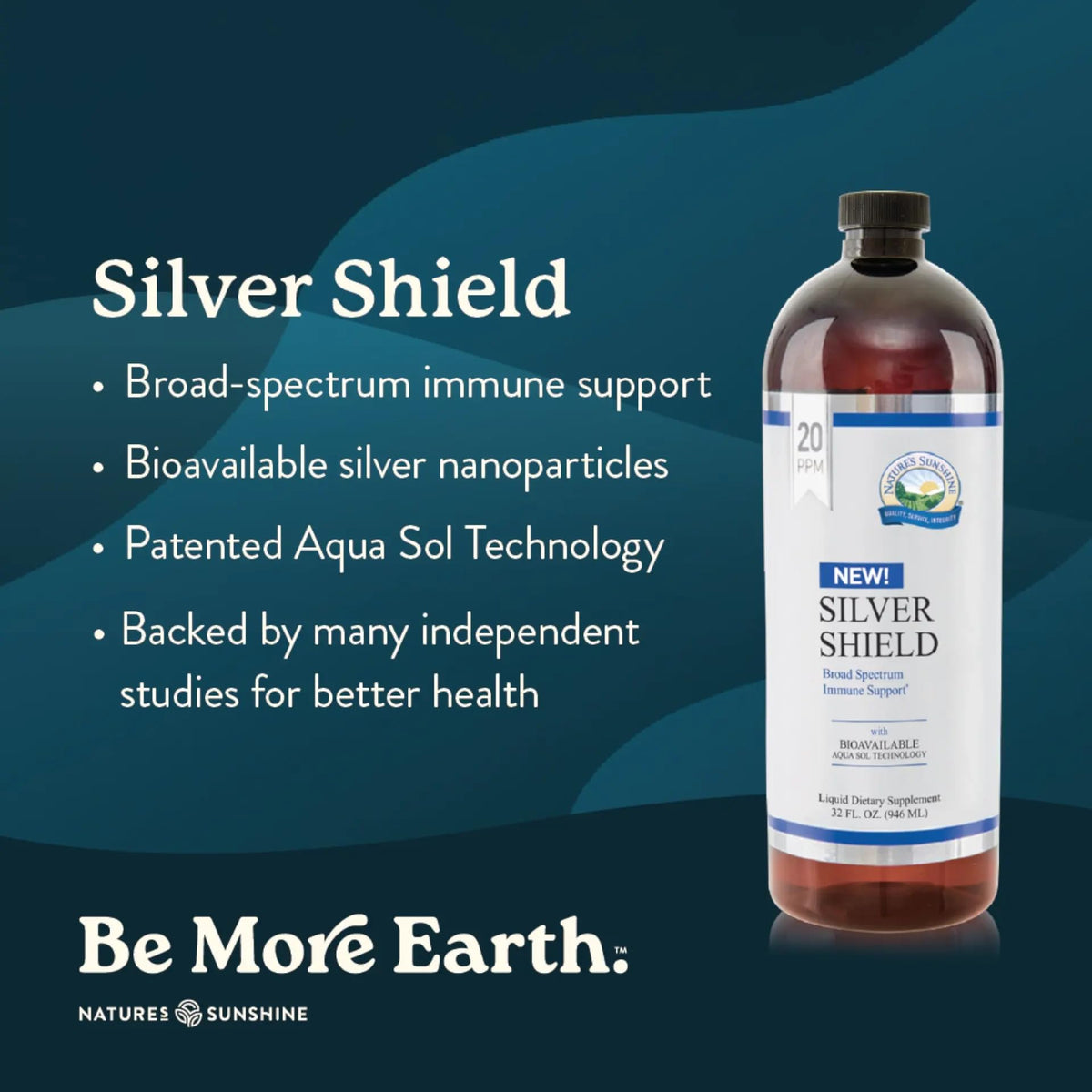 Nature's Sunshine Silver Shield Liquid, 16 Fl Oz | Colloidal Silver Liquid with Aqua Sol Technology Provides Immune Support and Protection