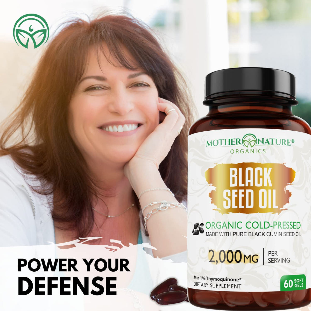 Organic Black Seed Oil 2000mg - 60 Softgel Capsules (Non-GMO) Premium Cold-Pressed