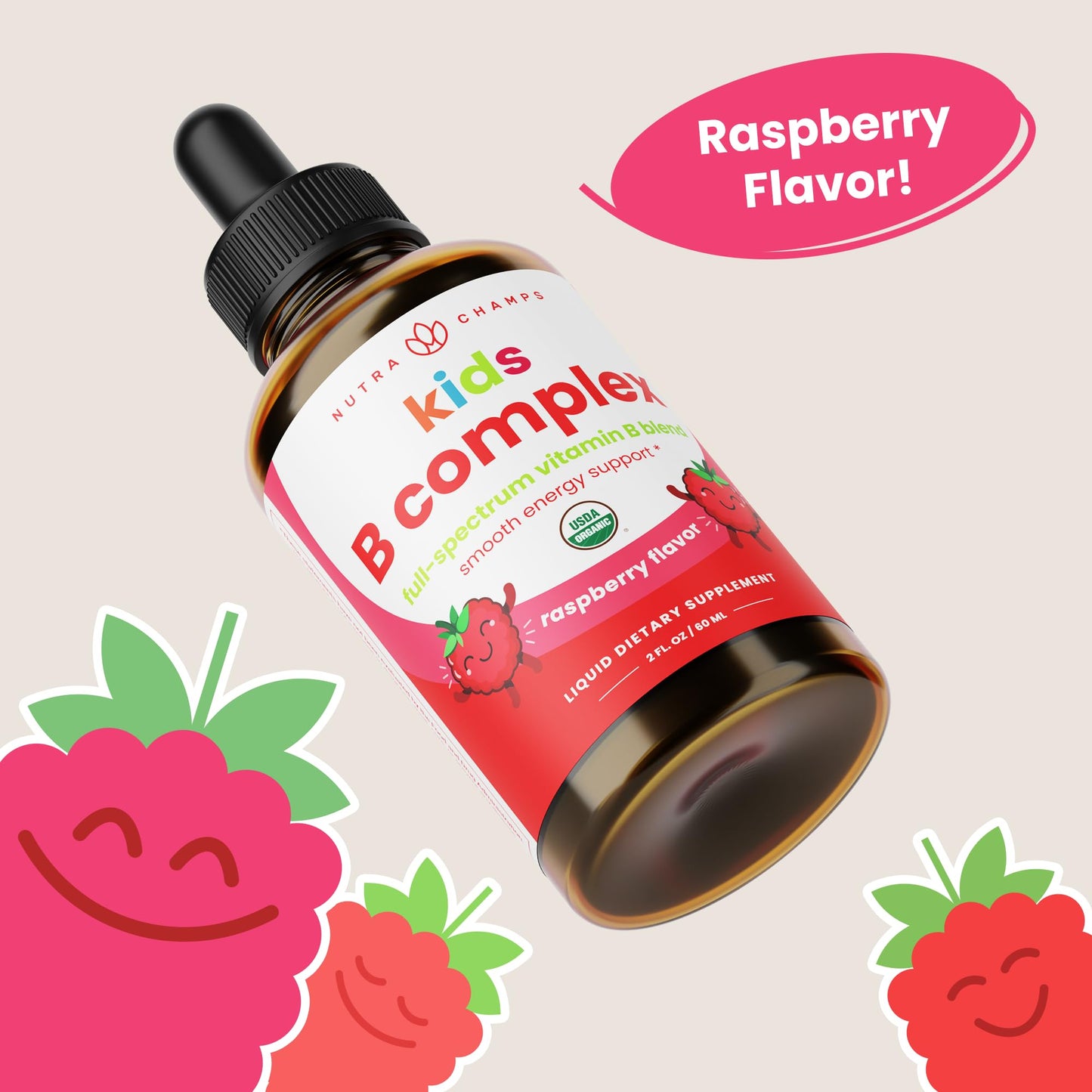 USDA Organic Vitamin B Complex Liquid Drops Sublingual B12 Methylcobalamin | B1, B2, B3, B5, B6, B7, B9 | Methylated B Vitamins Complex for Women & Men | Biotin, Niacinamide, Folate & Folic Acid, 2oz