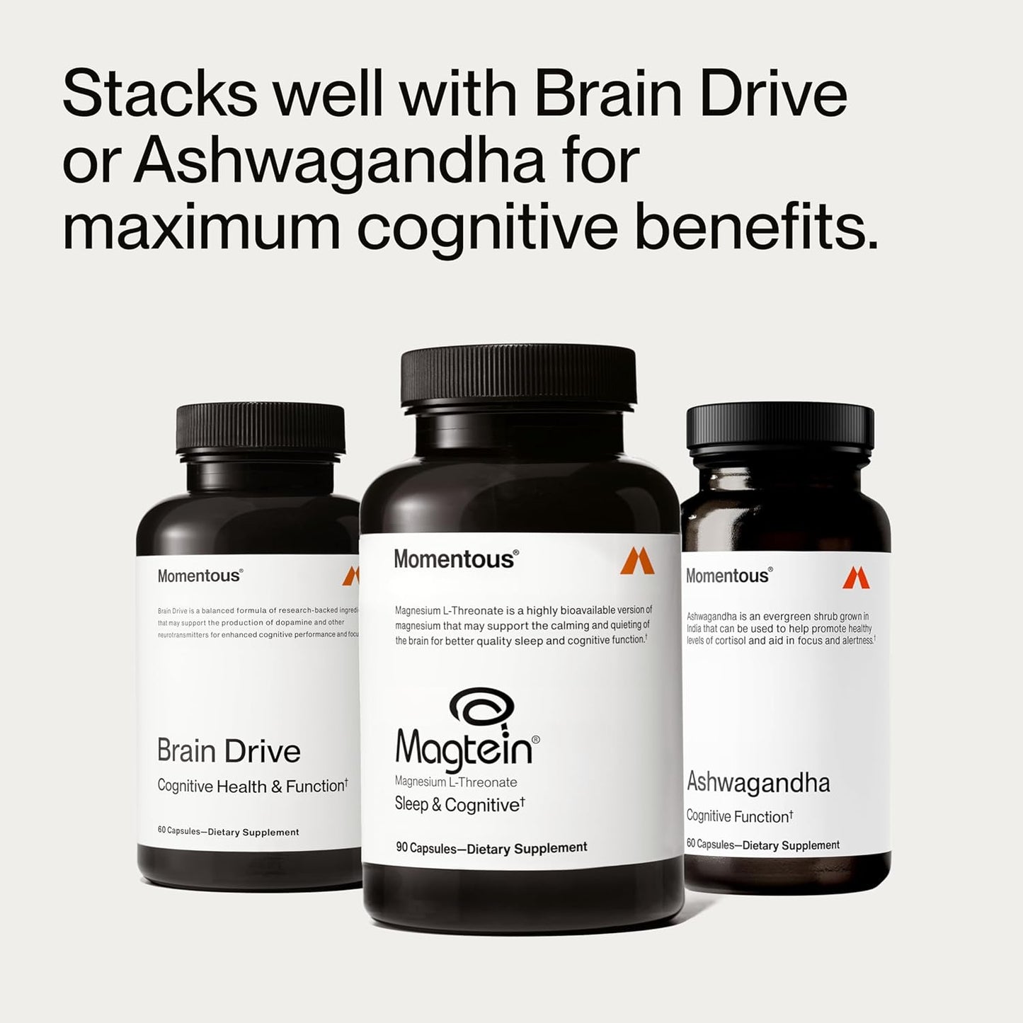 Momentous Magtein Magnesium L-Threonate - Brain & Rest Support Supplement - Boosts Cognitive Function & Sleep Quality - NSF Certified for Sport -145 mg - 30 Servings