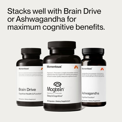 Momentous Magtein Magnesium L-Threonate - Brain & Rest Support Supplement - Boosts Cognitive Function & Sleep Quality - NSF Certified for Sport -145 mg - 30 Servings
