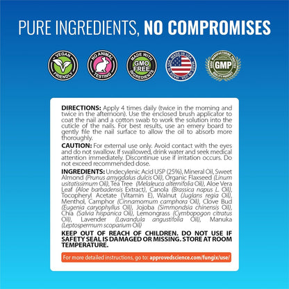 Approved Science Fungix Extra Strength - Undecylenic Acid and Tea Tree Oil - Serum for Fingernail and Toenail Care - Infused with Essential Oils - Healthy Nail Appearance - Easy to Apply - Pack of 1