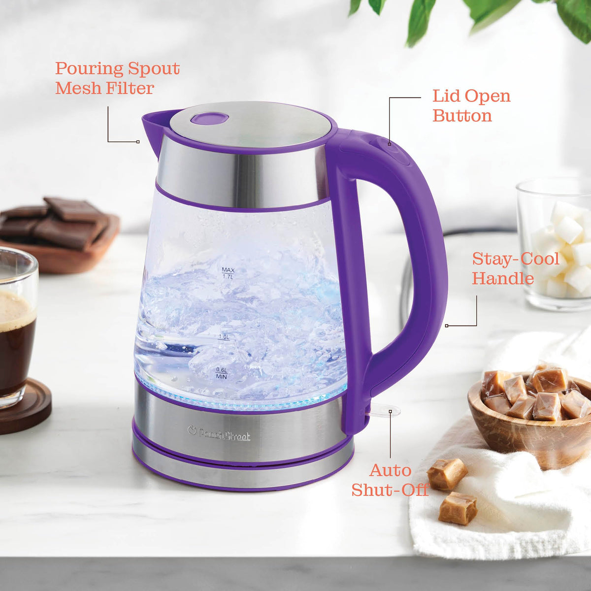 Speed-Boil Electric Kettle - 1.7L Water Boiler 1500W, Coffee & Tea Kettle Borosilicate Glass