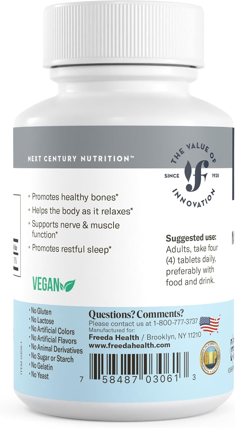 FREEDA Magnesium Citrate Powder for Bone, Joint, & Muscle Support 100 Count | Supports Nerve Health, Relaxation, Sleep, Metabolism, & Digestive Function – Kosher, Vegan, Gluten-Free, Made in USA