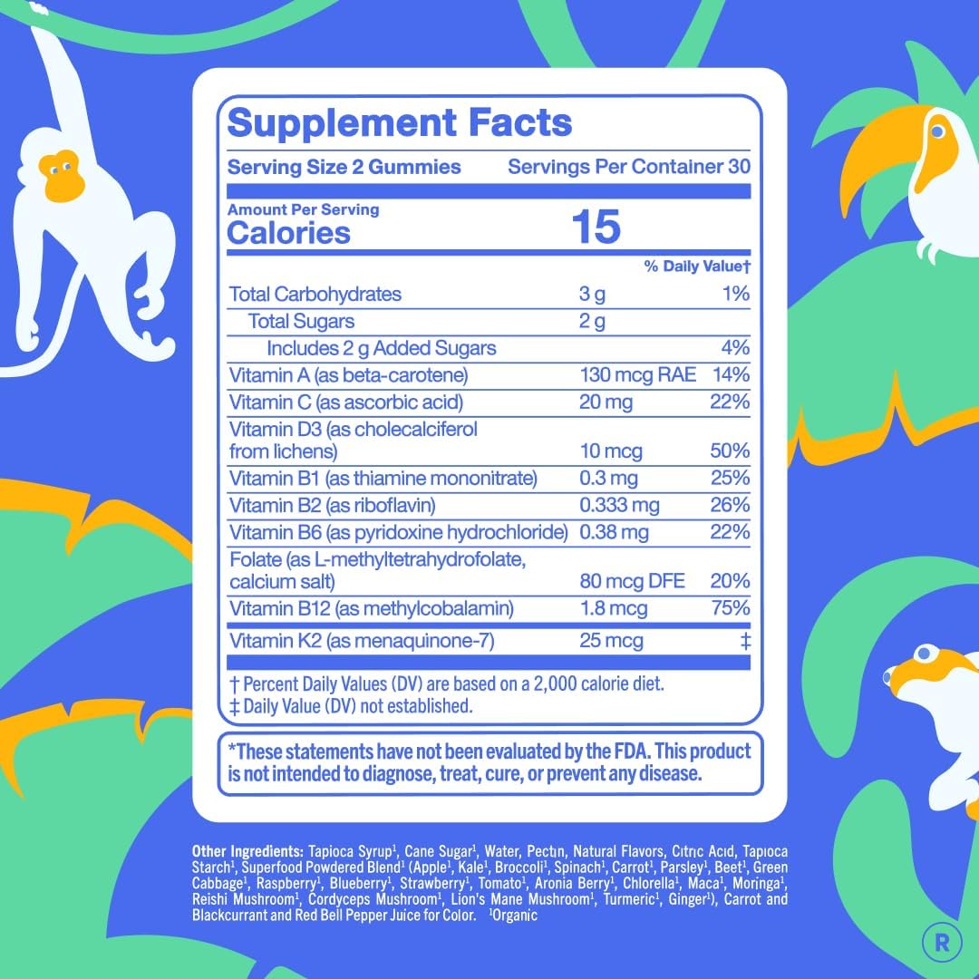 FIRST DAY Kids Multivitamin Gummies Age 4+, Strawberry & Orange - Kids Vitamins Multivitamin Gummy A C D3 K2 B1 B2 B6 B12 Folate, Immunity & Brain Function, Vegan - 30 Day Supply, Packaging May Vary