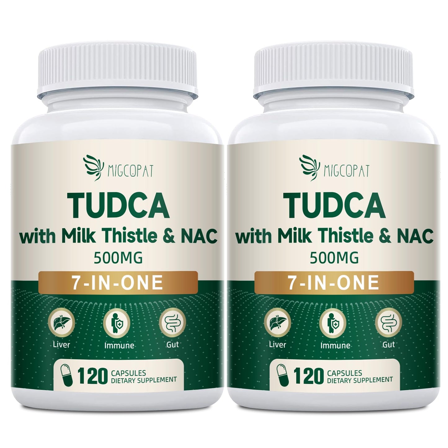Migcopat 7-in-One TUDCA Supplement, 3650mg with Milk Thistle, NAC, Alpha Lipoic Acid, Dandelion Root, Bile Salts TUDCA for Liver Cleanse Detox & Repair, Bile Flow and Digestive Support - 120 Capsules