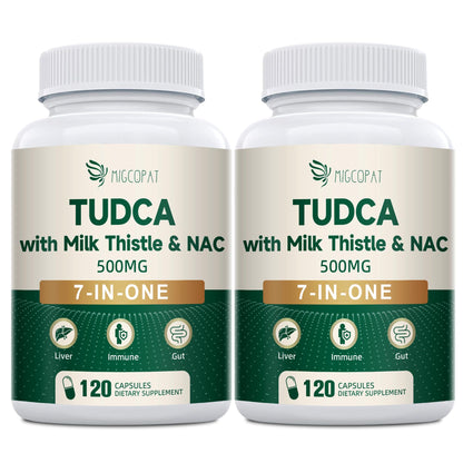 Migcopat 7-in-One TUDCA Supplement, 3650mg with Milk Thistle, NAC, Alpha Lipoic Acid, Dandelion Root, Bile Salts TUDCA for Liver Cleanse Detox & Repair, Bile Flow and Digestive Support - 120 Capsules