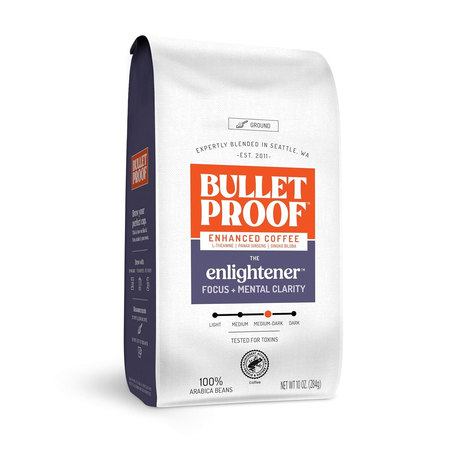 Bulletproof The High Achiever Ground Mushroom Coffee, 10oz, High Caffeine with Lion's Mane, B Vitamins and Adaptogens for Energy & Focus, Medium-Dark Roast and The Enlightener Ground Coffee, 10 Ounce