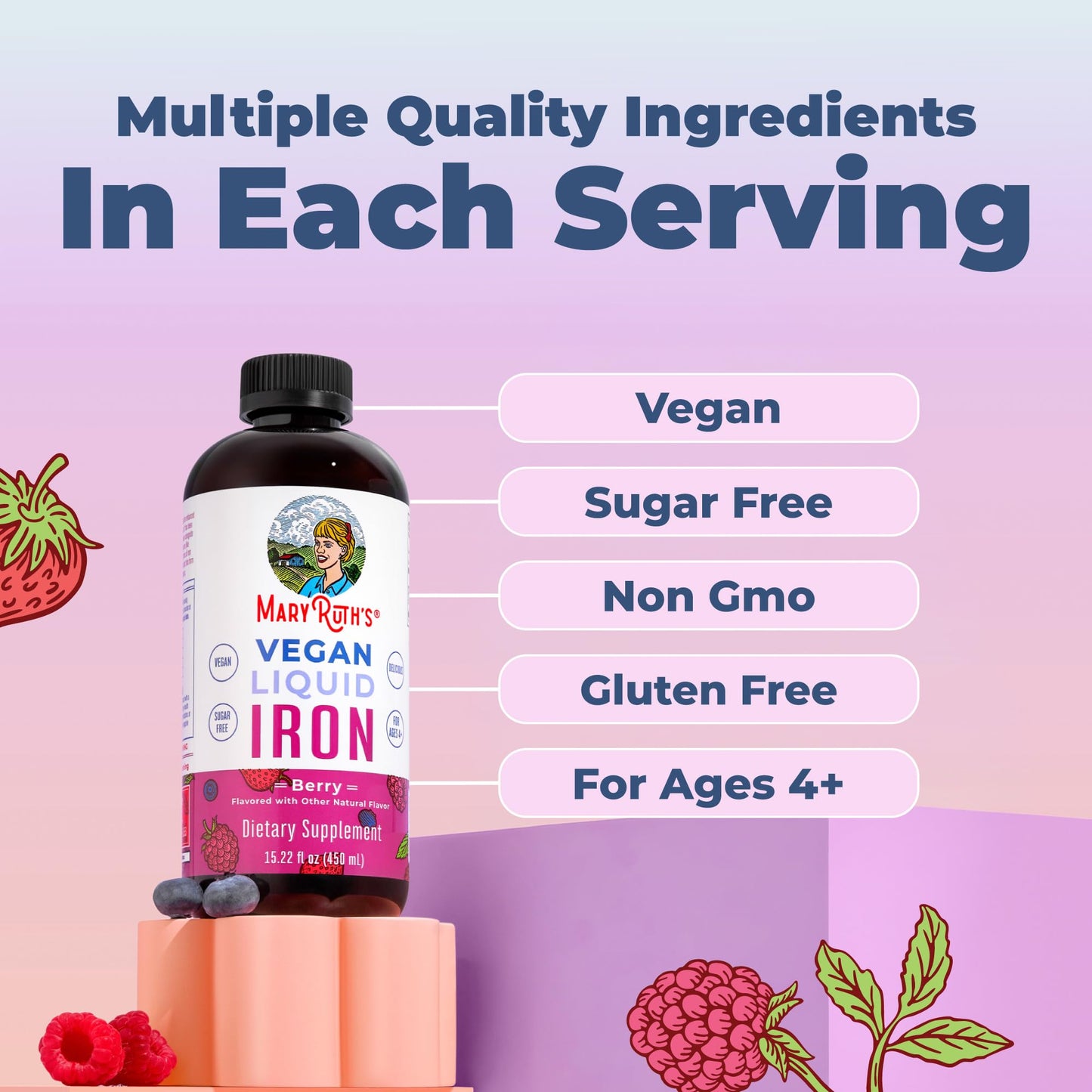 MaryRuth’s Liquid Iron | Iron Supplement for Women Men & Kids | Red Blood Cell Formation | Oxygen Support | Energy Metabolism | Ages 4 & Up | Sugar Free | Vegan | Non-GMO | Gluten Free | 15.22 Fl Oz
