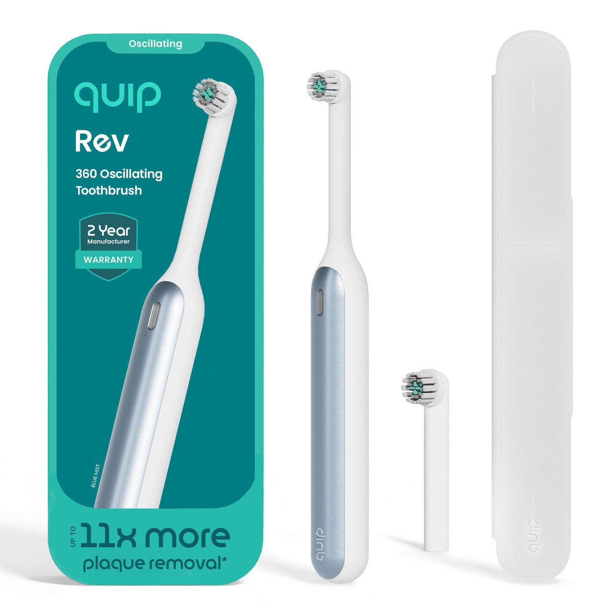 Quip Rev Oscillating Electric Toothbrush, Mirror Mount, Travel, Blue Stone