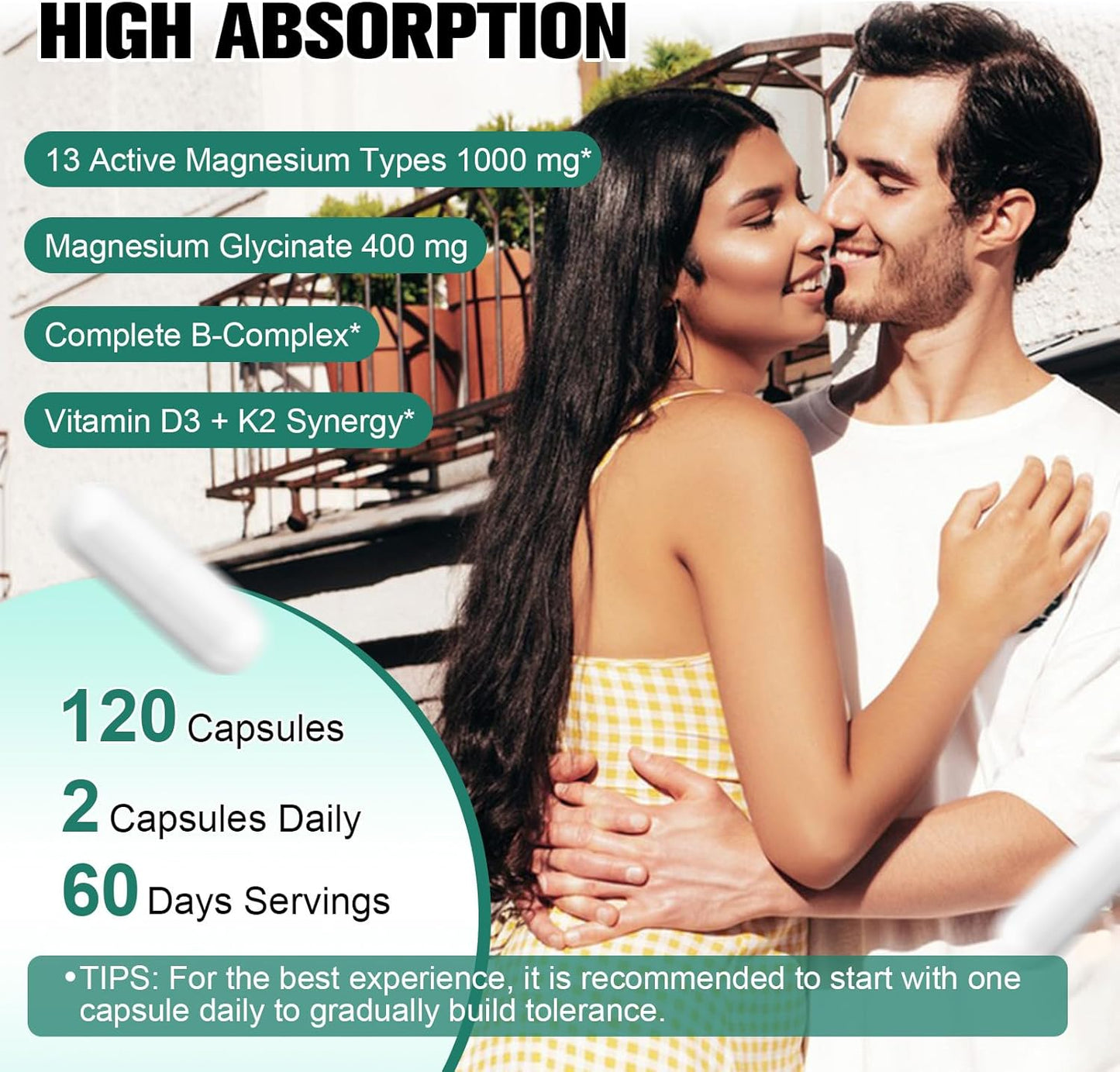 25-in-1 Magnesium Complex with Methylated B Complex Magnesium Glycinate Citrate Malate Taurate Gluconate Aspartate Carbonate D3 K2, Magnesium Supplement for Relaxation Energy & Nerve, 120 Vegan Caps