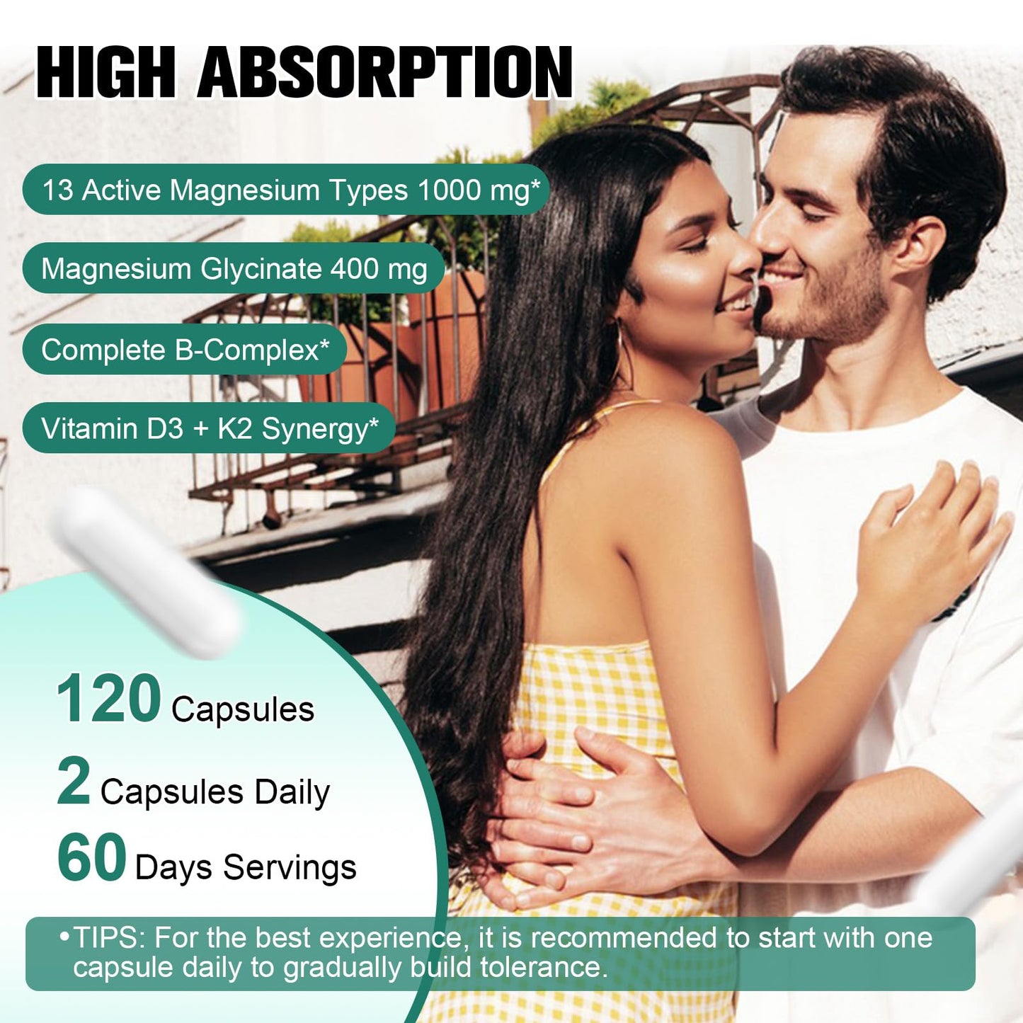 25-in-1 Magnesium Complex with Methylated B Complex Magnesium Glycinate Citrate Malate Taurate Gluconate Aspartate Carbonate D3 K2, Magnesium Supplement for Relaxation Energy & Nerve, 120 Vegan Caps