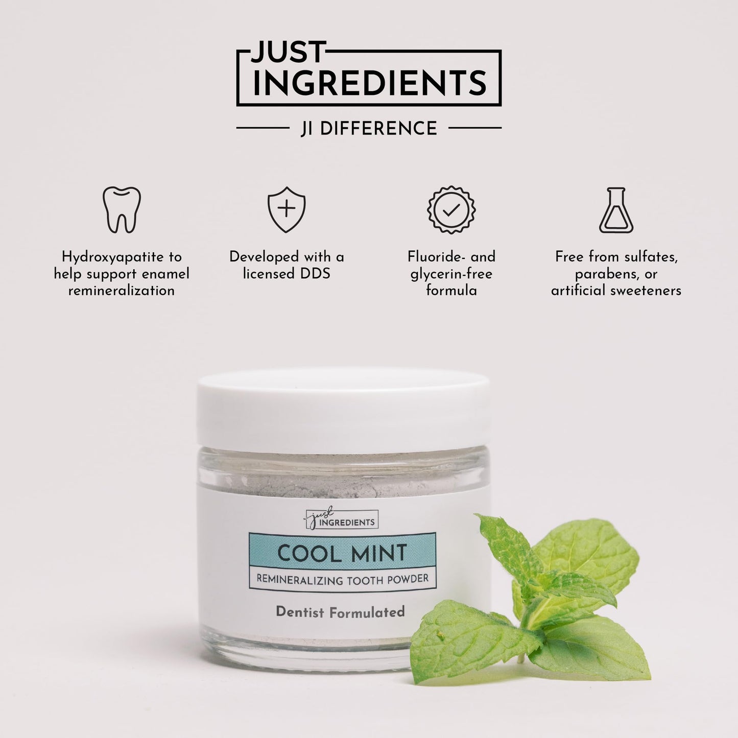 Just Ingredients Remineralizing Tooth Powder - Fluoride-Free, Whitens, Vegan, Clean - 1 oz Whitening