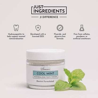 Just Ingredients Remineralizing Tooth Powder - Fluoride-Free, Whitens, Vegan, Clean - 1 oz Whitening