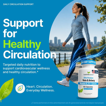 Vein & Artery Supplement - Blood Flow Supplement with Calcium - Blood Circulation Support for Men, Women - Circulation and Vein Support - 60 ct